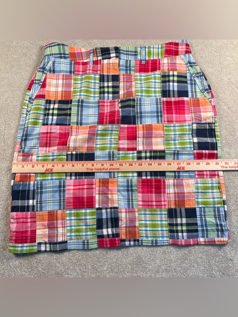 LL Bean Y2K Skirt Vintage Patchwork Madras Cotton Favorite Fit Straight 10 - Picture 10 of 10